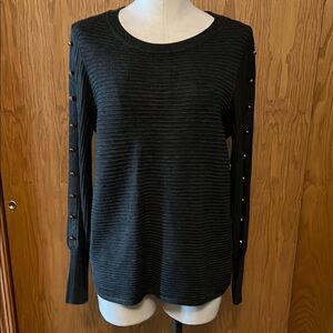 Liz Claiborne Charcoal Heather Ribbed Crew Neck Sweater (NWT) - Size: M